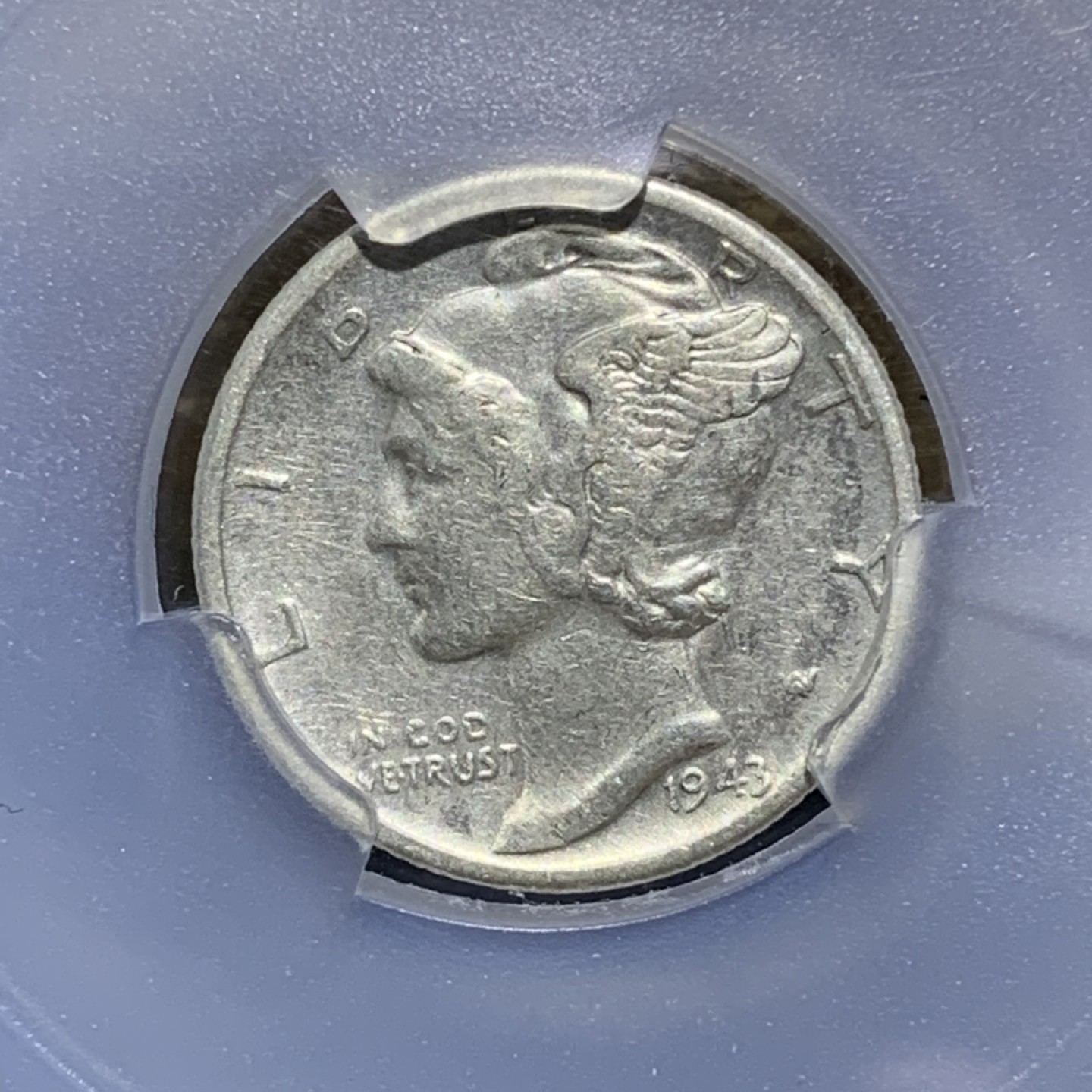 1943年，面值10c，美国小飞人银币 墨丘利版银币一枚，