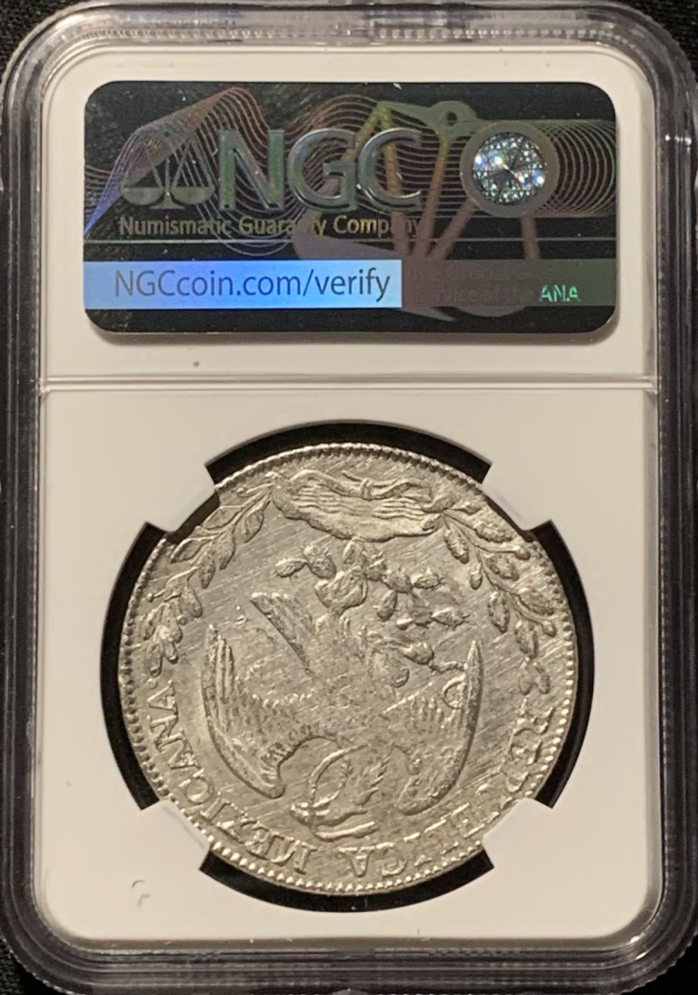 紫瑗钱币——第244期拍卖 墨西哥 1863年 ZS MO 在华流通 花边鹰洋 8里亚尔 银币 NGC UNC Detail