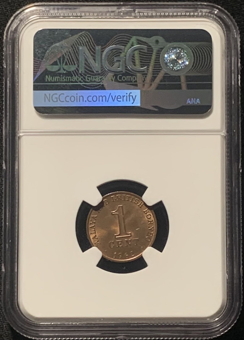 紫瑗钱币——第269期拍卖 马来亚 1962年 权杖 1分 铜币 NGC MS64 RB