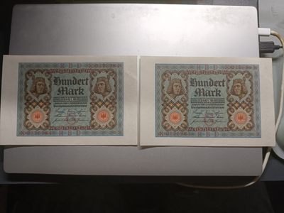 【专场20221227】故纸荒堆第III期——1960年前老纸币专场 - 【拍品003】德国1920版100马克AUNC批量两张连号
