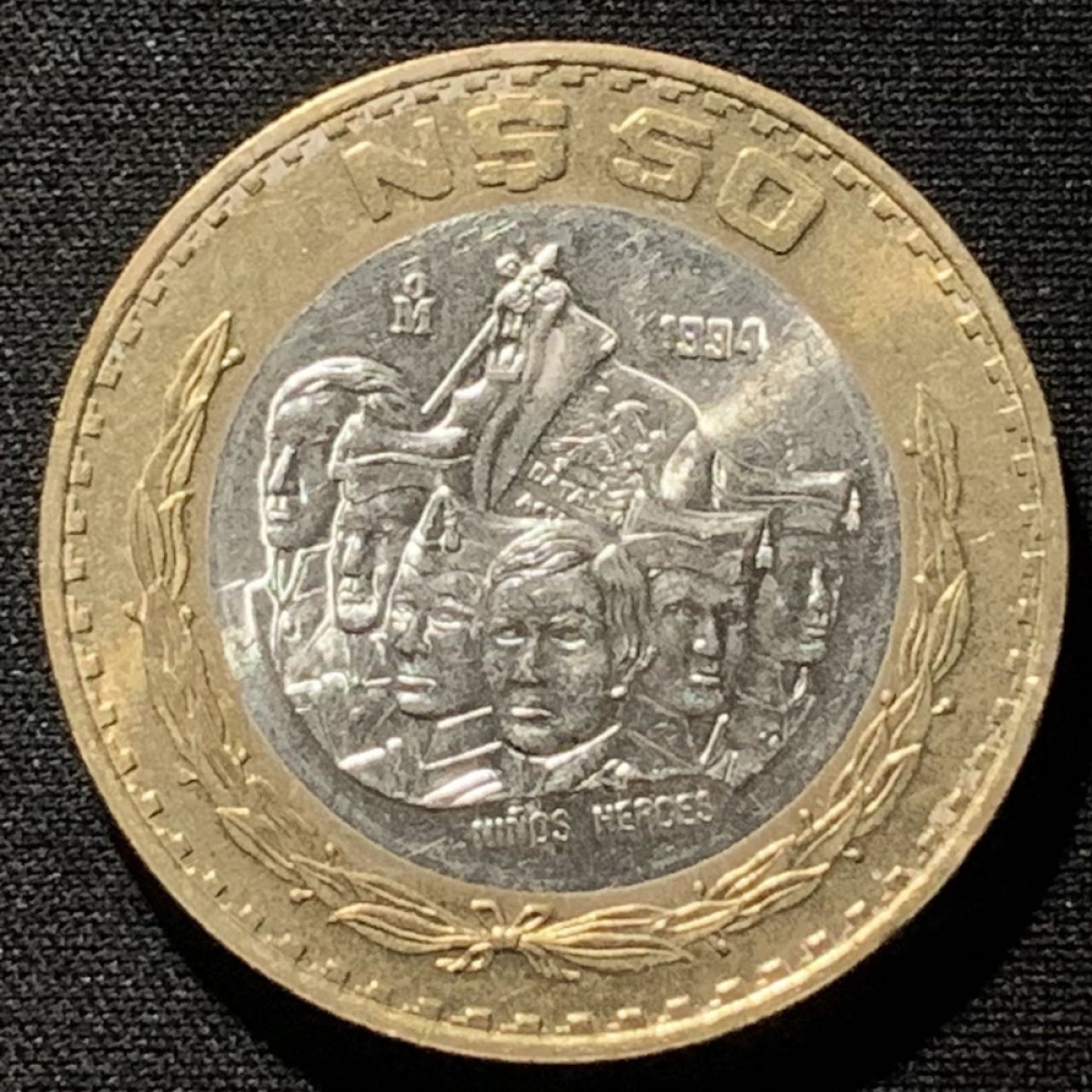 紫瑗钱币——第244期拍卖 墨西哥 1994年 英雄少年 50比索 双色银币 34.11克 0.925银 UNC