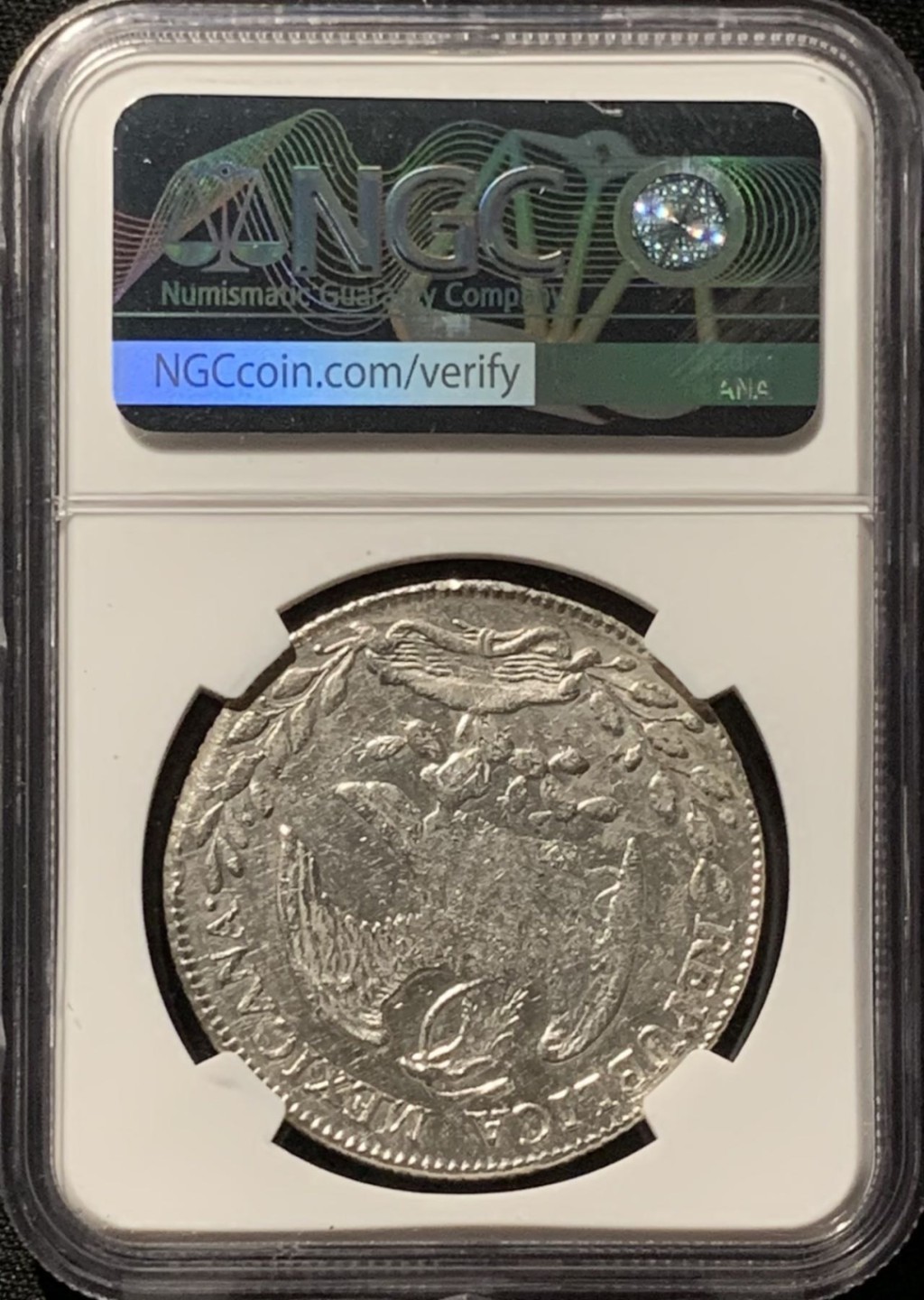 紫瑗钱币——第244期拍卖 墨西哥 1863年 ZS MO 在华流通 花边鹰洋 8里亚尔 银币 NGC UNC Detail