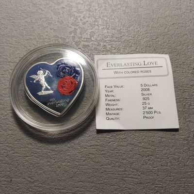 0起1加-纯粹捡漏拍-152场银币套币场 - 库克群岛2008年5元永恒的爱精制纪念银币-带证书量2500