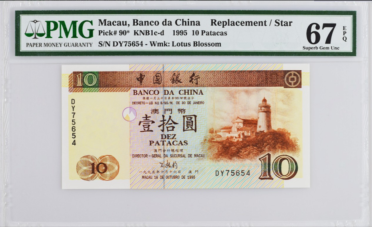 《张总收藏》85期——外币精品 澳门中国银行1995年10元PMG67E高分稀少补号