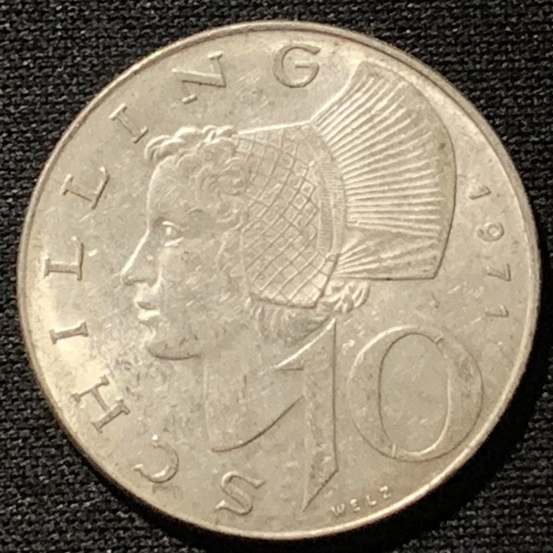 紫瑗钱币——第251期拍卖 奥地利 1971年 女神 10先令 7.5克 0.64银 UNC