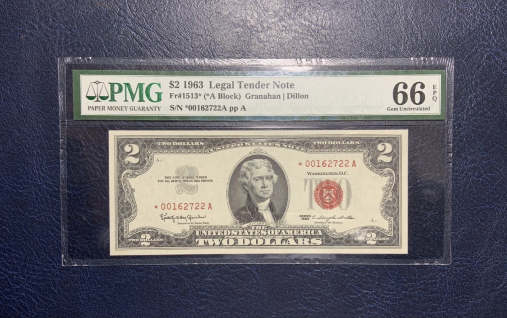 收藏联盟Quantum Auction 第222期拍卖 美国1963年政府券2元 PMG66 星补号