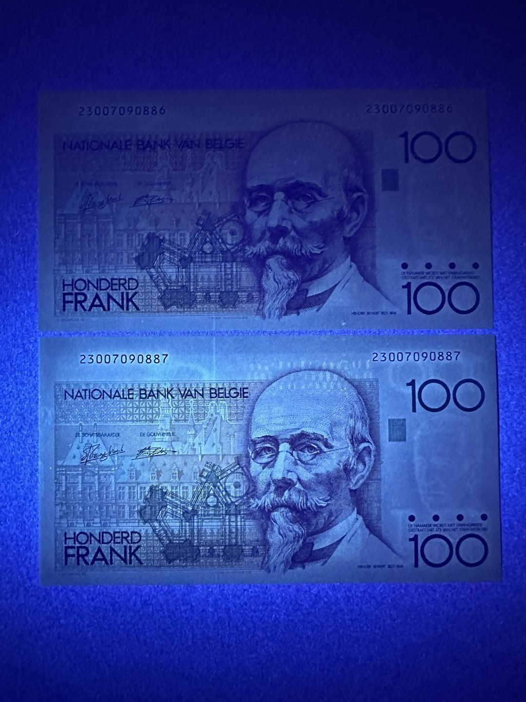 《张总收藏》85期——外币精品 比利时100法郎 UNC 连号2张 