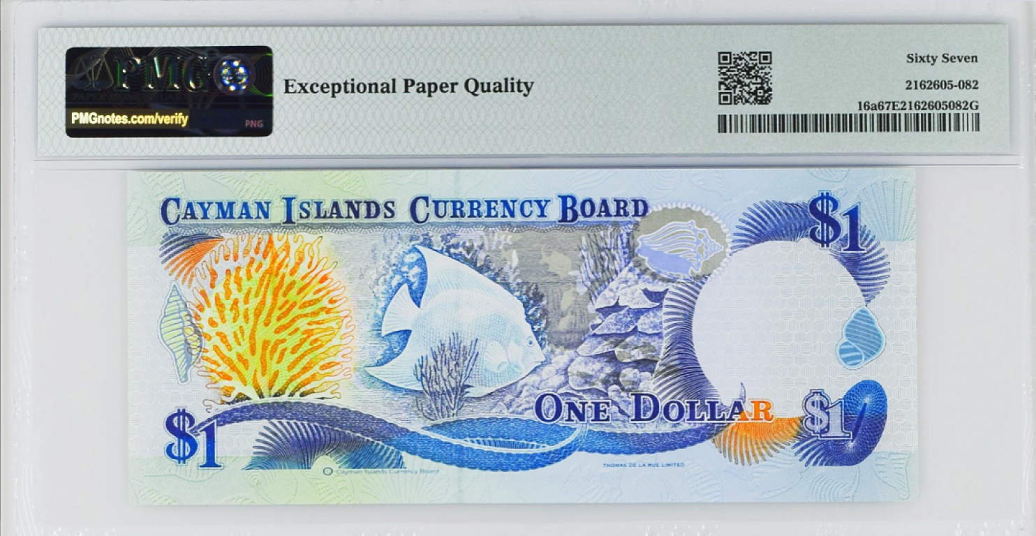 《张总收藏》85期——外币精品 开曼群岛1996年1镑首发B1冠PMG67E亚军分无4 数量稀少