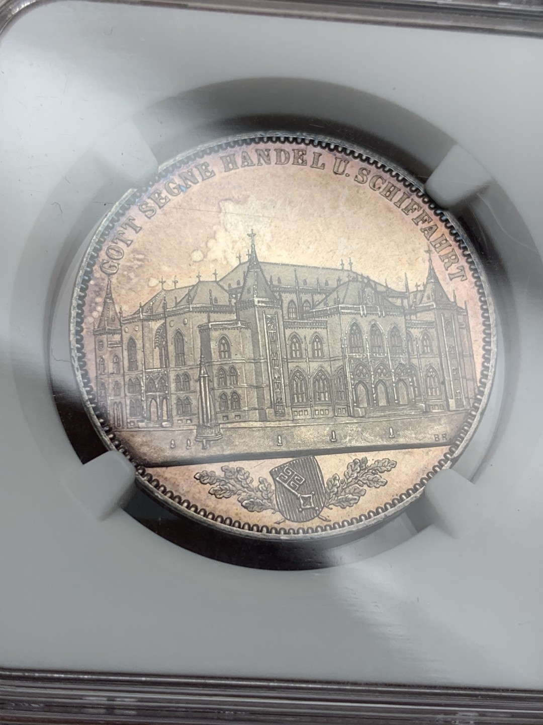 《竞宝斋》第129场-元旦精品特拍 (全场顺丰包邮) NGC MS63+德国 1864 不莱美交易所泰勒银币 淡紫色包浆，有pl质感 不可多得的状态