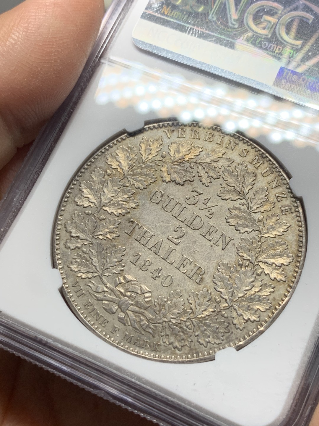 《竞宝斋》第129场-元旦精品特拍 (全场顺丰包邮) NGC UNC 德国 1840年 巴伐利亚 路德维希一世 2泰勒 大银币 37克大规格