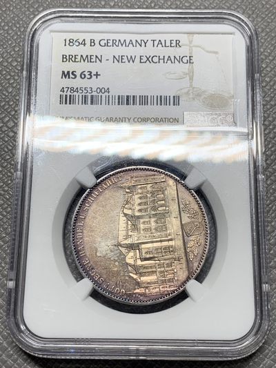 《竞宝斋》第129场-元旦精品特拍 (全场顺丰包邮) - NGC MS63+德国 1864 不莱美交易所泰勒银币 淡紫色包浆，有pl质感 不可多得的状态
