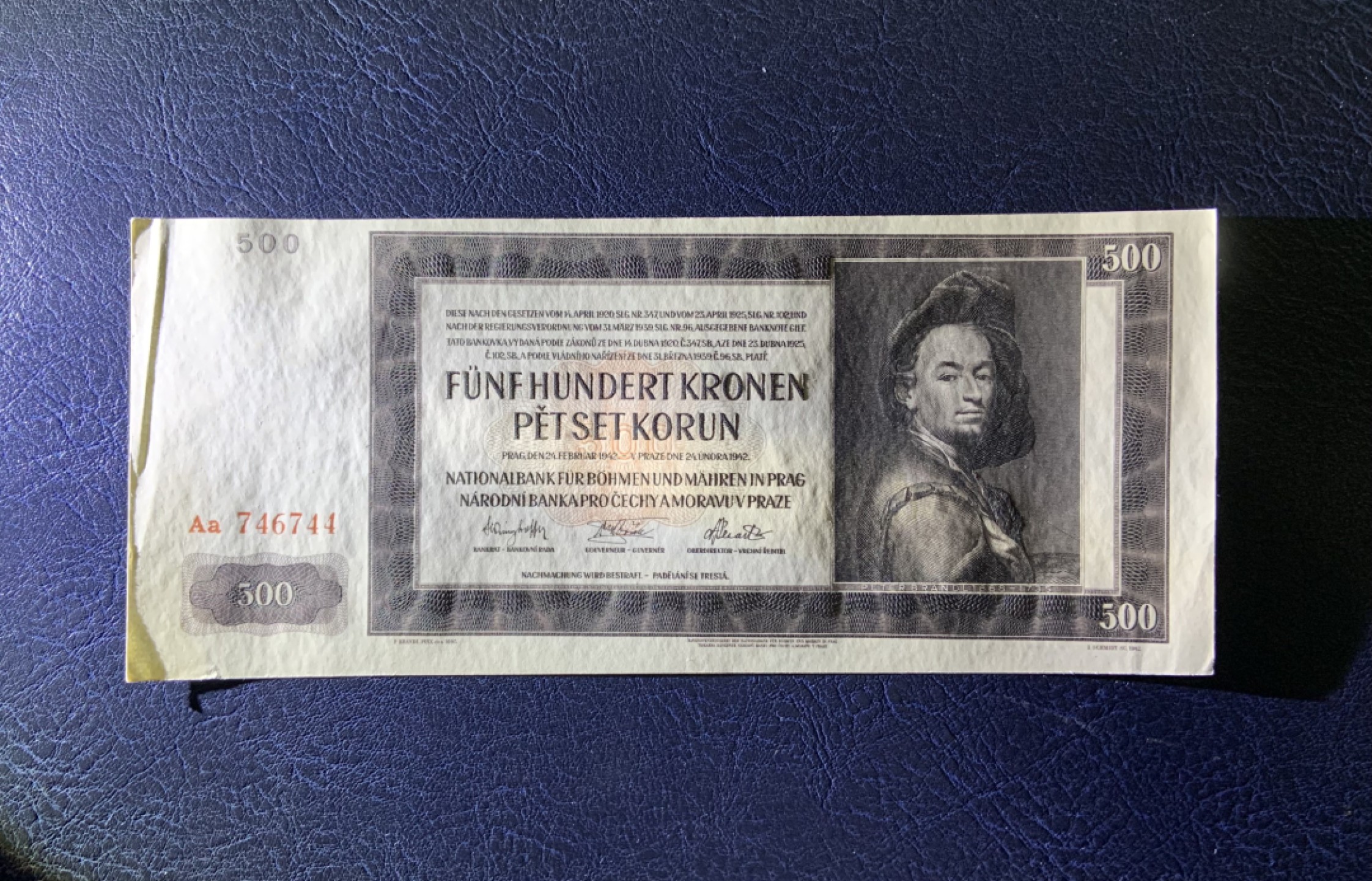 收藏联盟Quantum Auction 第222期拍卖 波西米亚和莫拉维亚1942年500克朗 品相UNC- 实票
