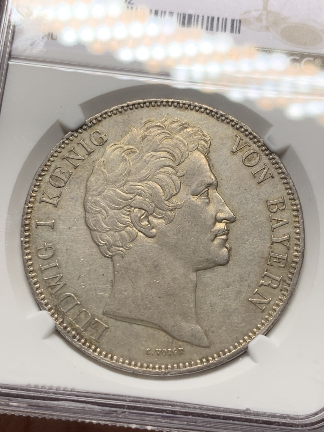 《竞宝斋》第129场-元旦精品特拍 (全场顺丰包邮) NGC UNC 德国 1840年 巴伐利亚 路德维希一世 2泰勒 大银币 37克大规格