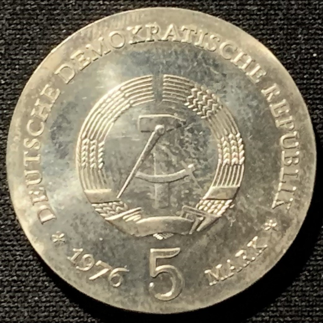 紫瑗钱币——第251期拍卖 民主德国 1976年 军事官员 费迪南德·冯·席尔 诞辰200周年 5马克 纪念币 UNC