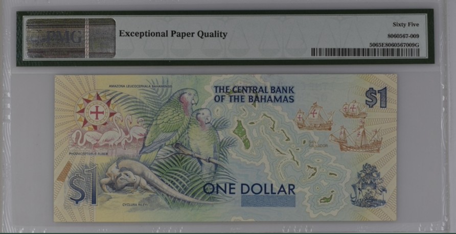 收藏联盟Quantum Auction 第222期拍卖 巴哈马1992年1元纪念钞 PMG65