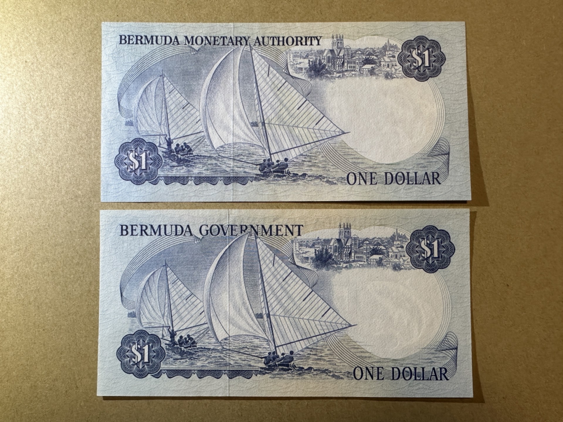 《张总收藏》85期——外币精品 百慕大1元2张 UNC 1970年和1982年2张不同版本