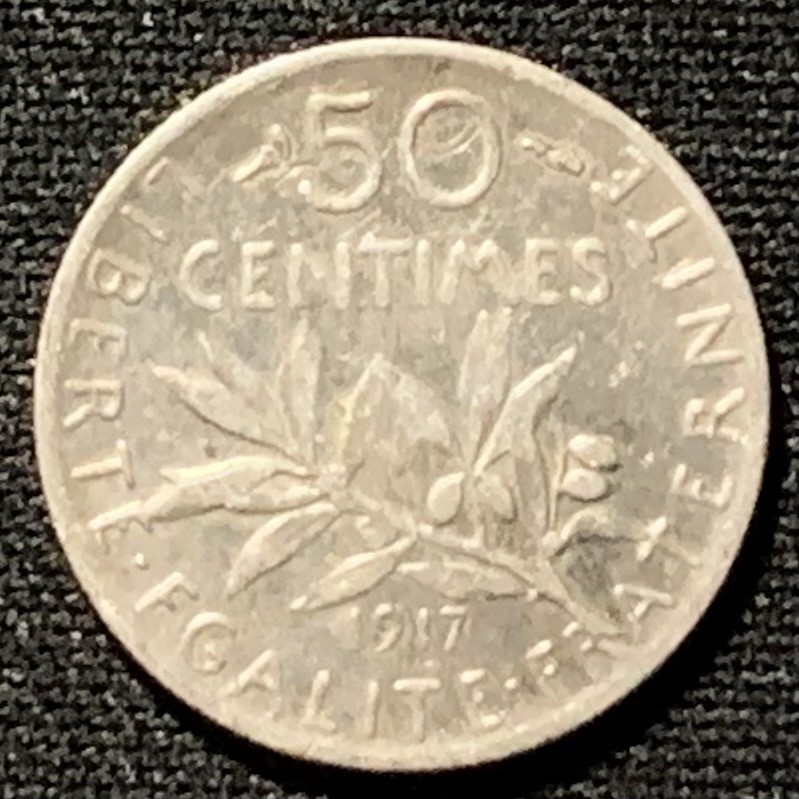 紫瑗钱币——第251期拍卖 法国 1917年 播种女神 50分 2.5克 0.835银