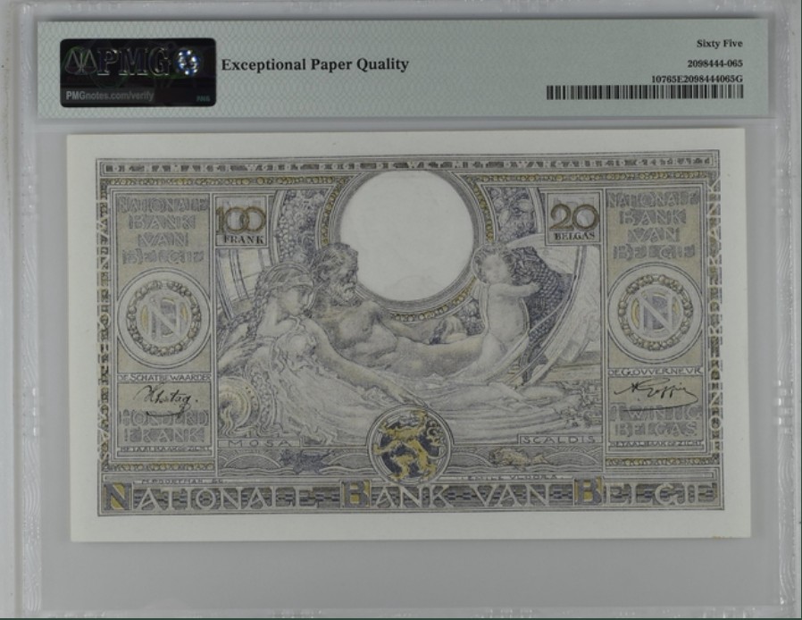 收藏联盟Quantum Auction 第222期拍卖 比利时193-43年100法郎 PMG65