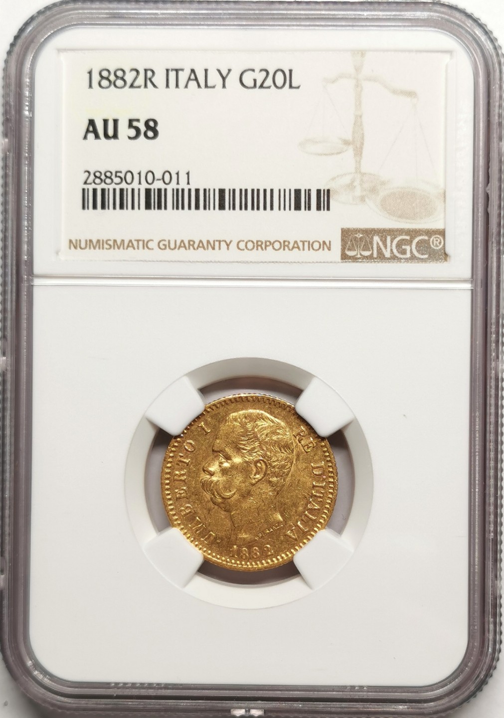 凡希社世界钱币微拍第二百二十五期 1882意大利翁贝托20里拉金币NGC-AU58
