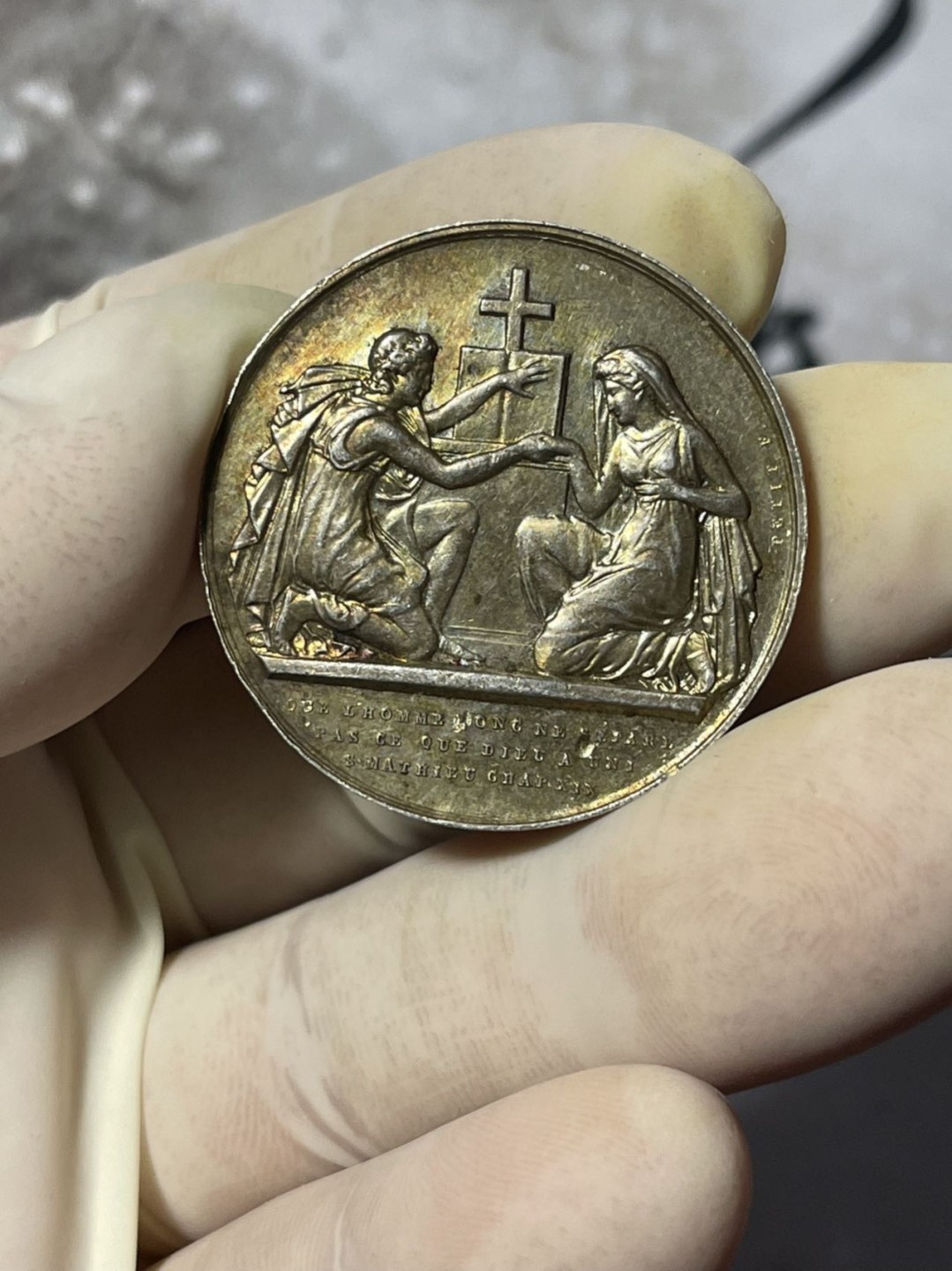 第七场，法国艺术章牌代币拍卖（实时专场） 法国结婚银章（五彩转光好品～）