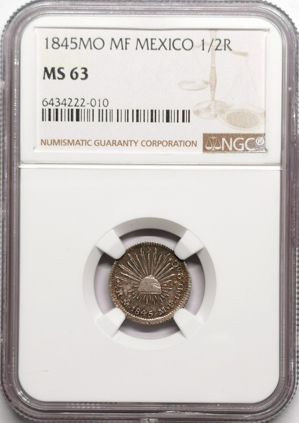 凡希社世界钱币微拍第二百二十五期 1845MO墨西哥1/2R小鹰洋NGC-MS63深色五彩！