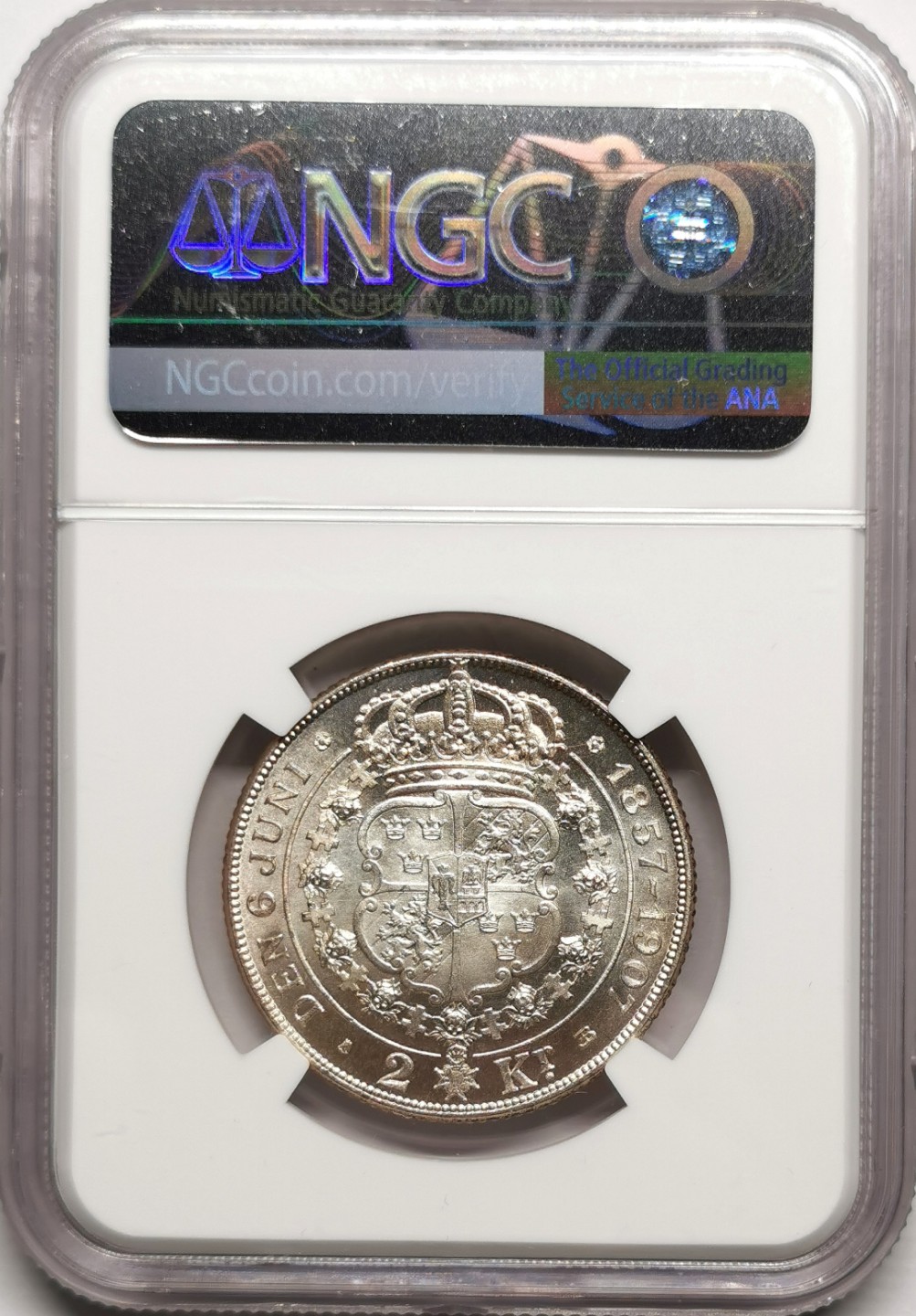 凡希社世界钱币微拍第二百二十五期 1907瑞典金婚2克朗纪念银币NGC-MS63