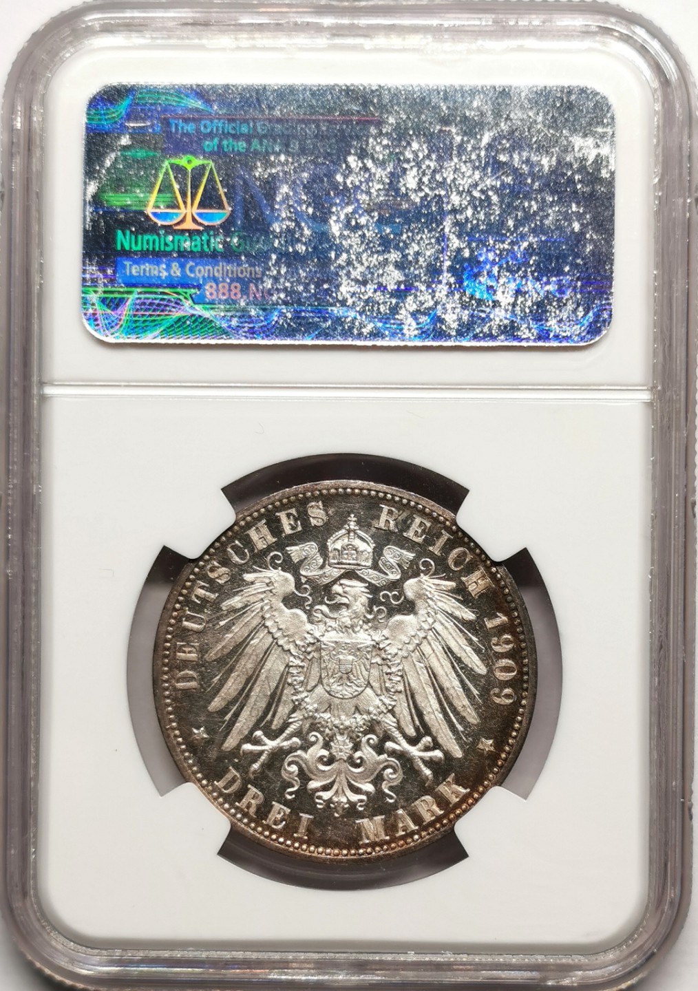 凡希社世界钱币微拍第二百二十五期 荐！1909D符腾堡3马克精铸NGC-PF64CAMEO