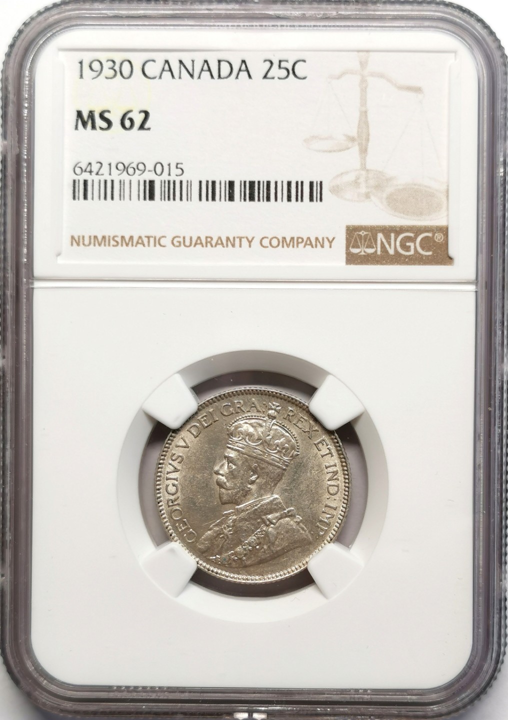 凡希社世界钱币微拍第二百二十五期 1930加拿大乔五25分银币NGC-MS62