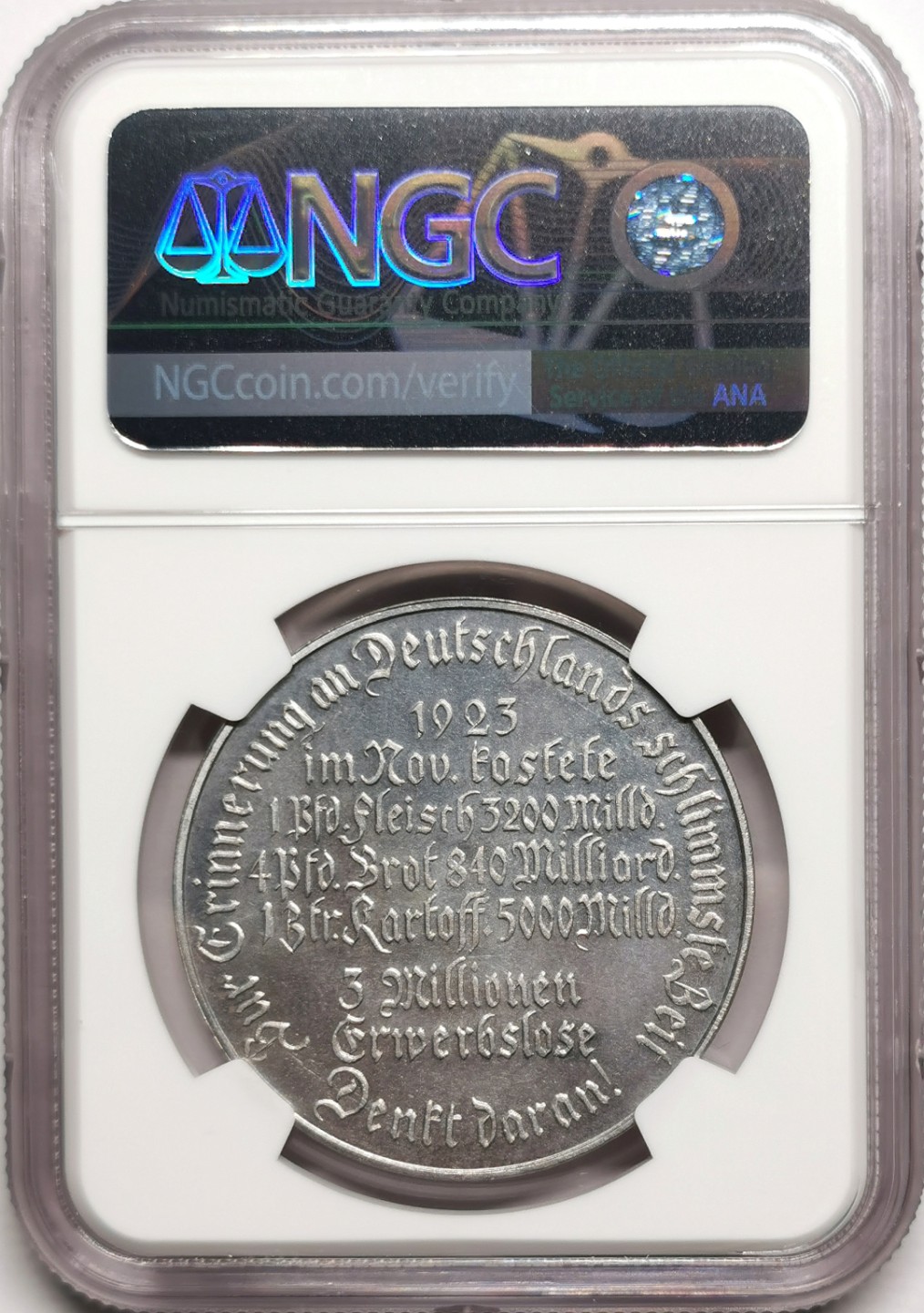 凡希社世界钱币微拍第二百二十五期 1925德国大通胀纪念铝章NGC-MS64