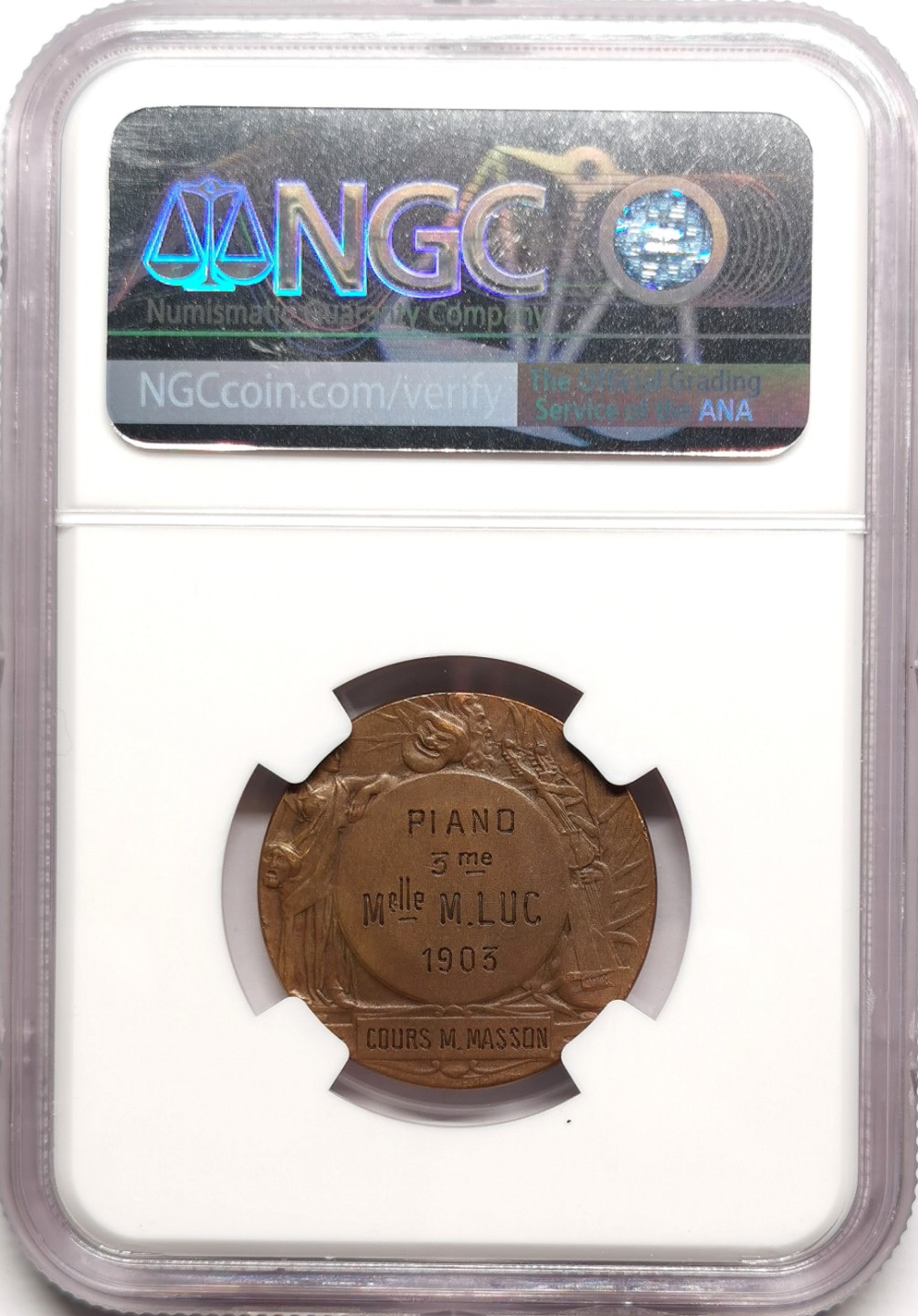 凡希社世界钱币微拍第二百二十五期 1903法国钢琴比赛铜质奖章NGC-MS64