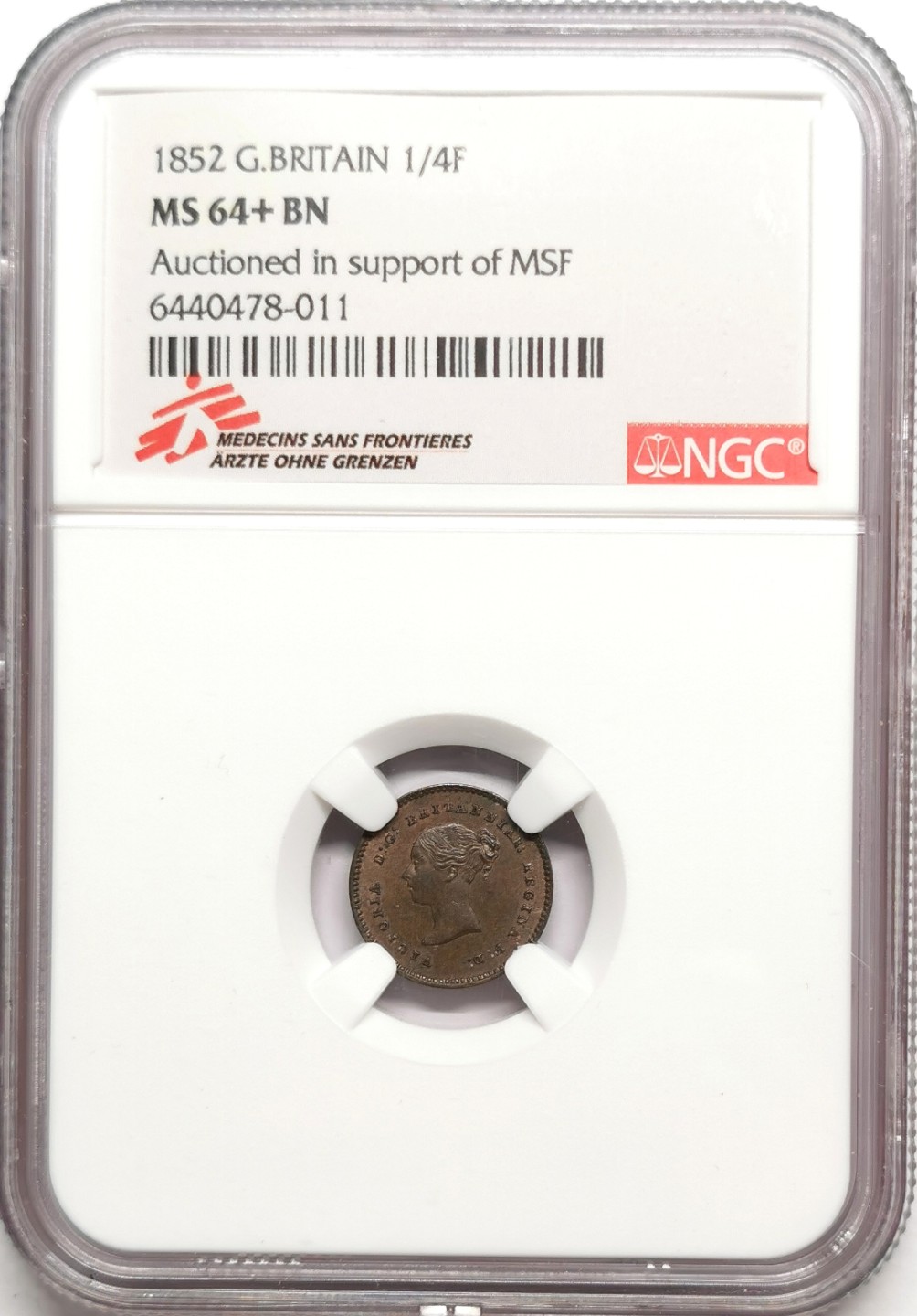 凡希社世界钱币微拍第二百二十五期 1852英国维多利亚1/4法新铜币NGC-MS64锡兰行用！
