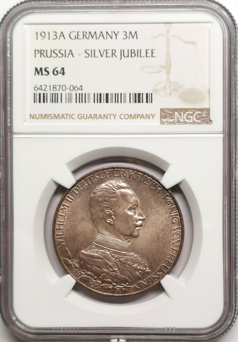 凡希社世界钱币微拍第二百二十五期 1913普鲁士加冕纪念3马克NGC-MS64