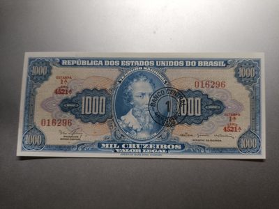 【专场20221230】热的不能再热了第IV期——热带国家纸币专场 - 【拍品003】巴西1966版1新克鲁塞罗加盖于1000克鲁塞罗上，后期序列，全新UNC