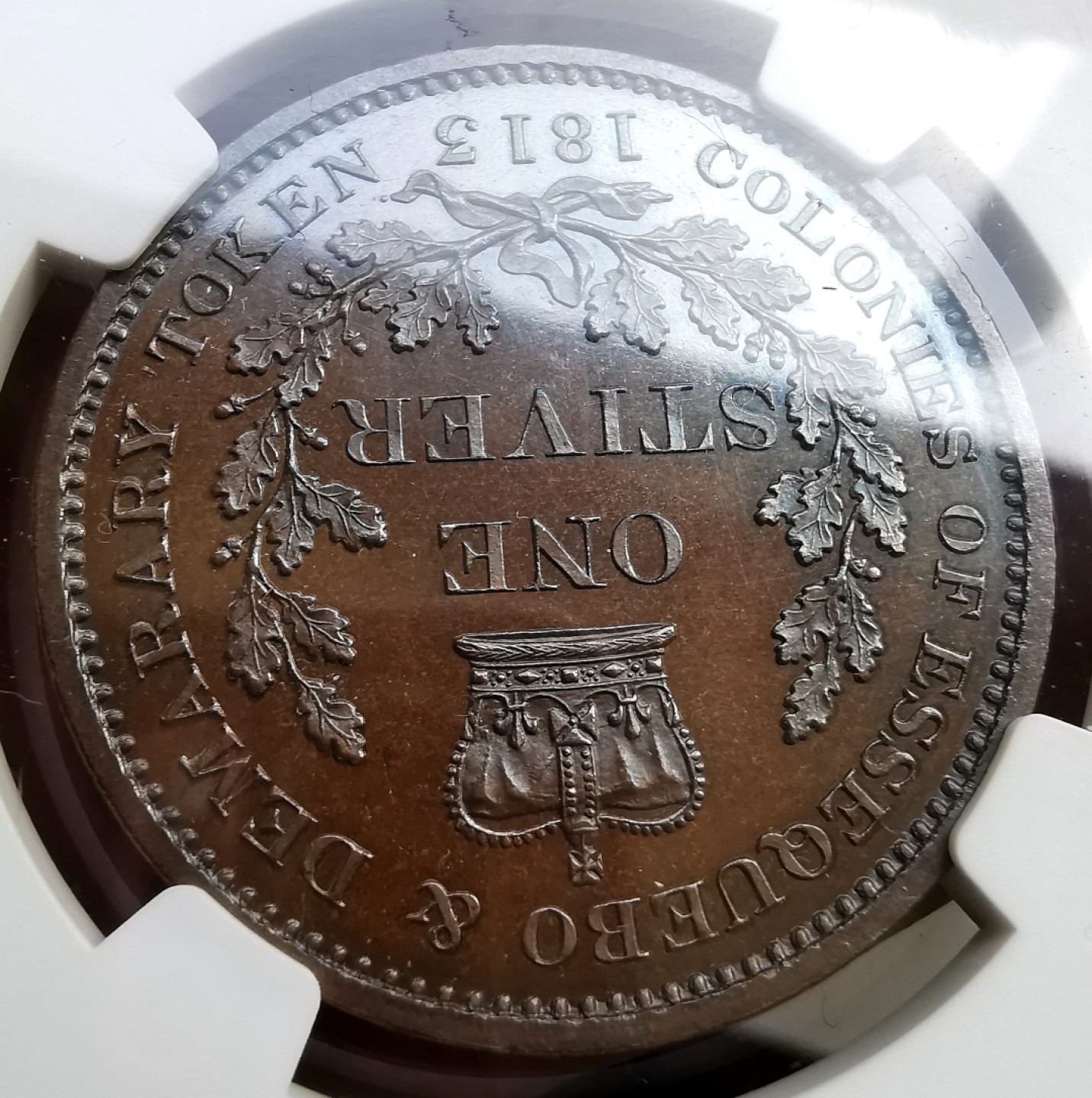 凡希社世界钱币微拍第二百二十五期 荐！1813英属埃斯奎波与德迈拉雷乔三STIVER大铜精铸NGC-PF64铜色迷人藏家品质！