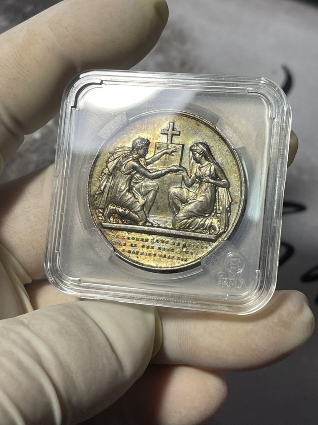 第七场，法国艺术章牌代币拍卖（实时专场） 法国结婚银章（五彩转光好品～）