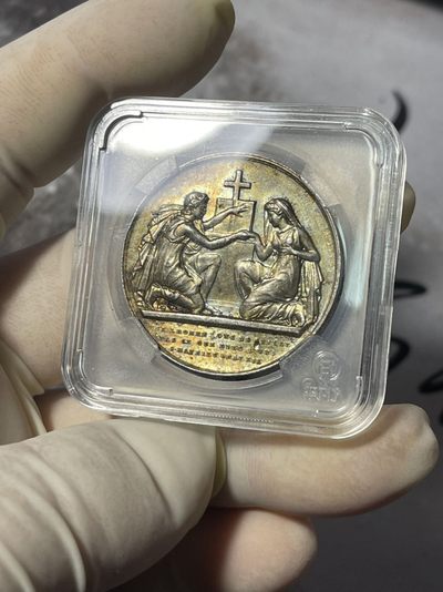 第七场，法国艺术章牌代币拍卖（实时专场） - 法国结婚银章（五彩转光好品～）