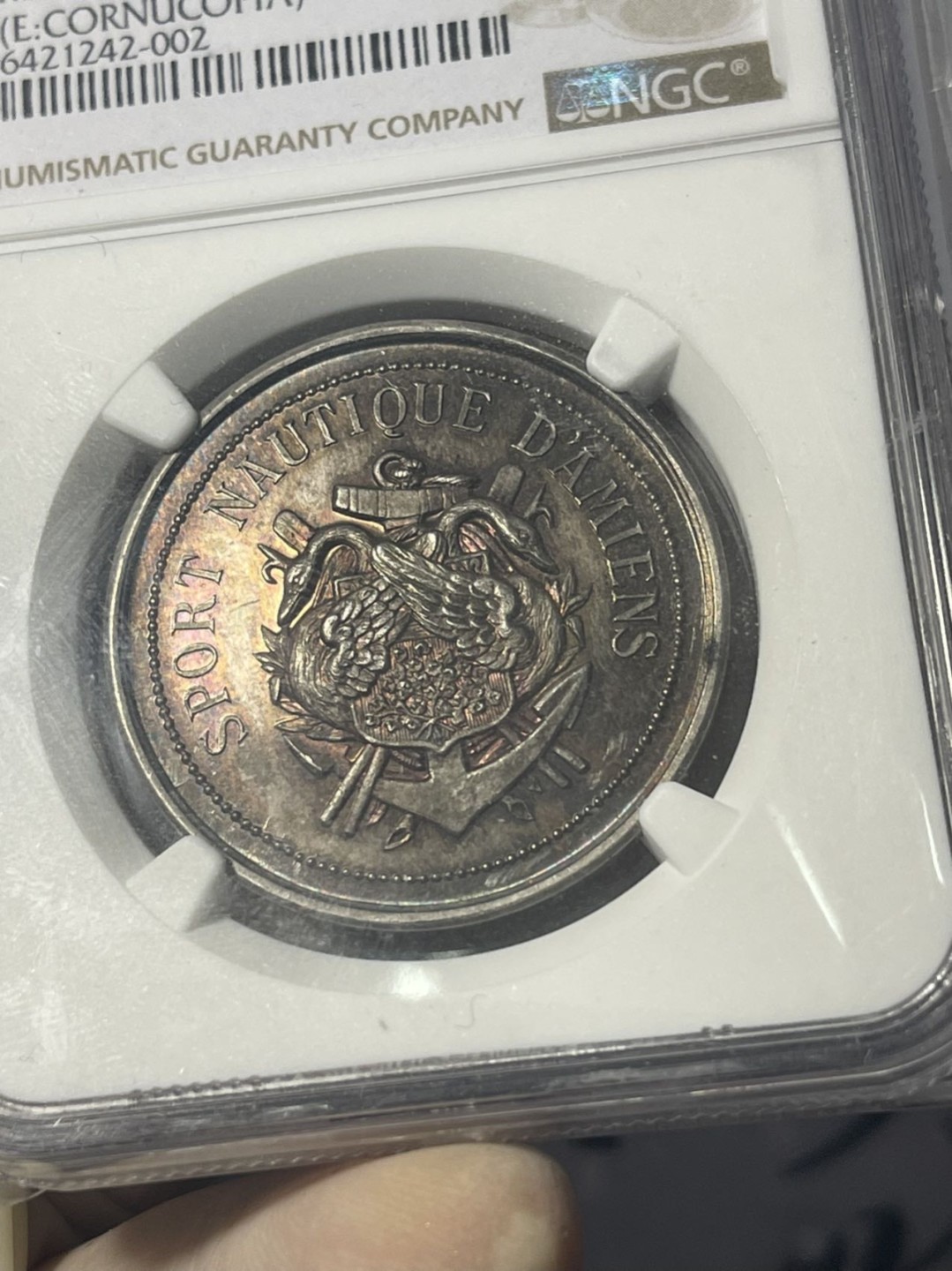 第七场，法国艺术章牌代币拍卖（实时专场） 1866年法国亚眠区航海协会银质代币 ngc评级ms63