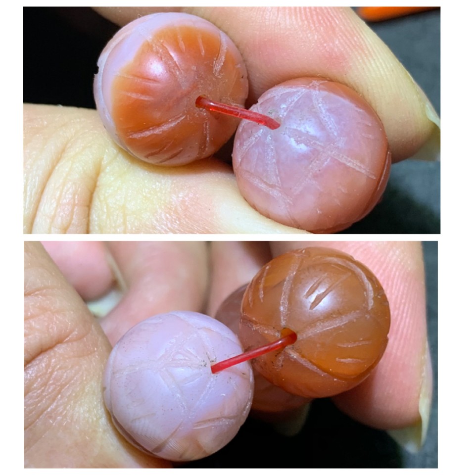 保山南红玛瑙亚光莲花珠一组