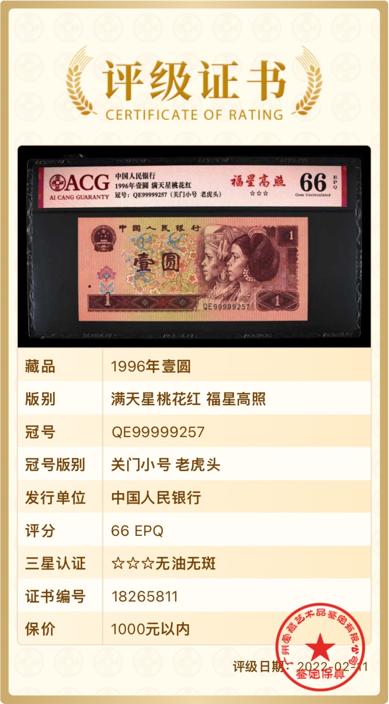北极狼藏苑社限时精品（36） 0859-第四套人民币·福星高照．关门小号·老虎头  ACG66EPQ