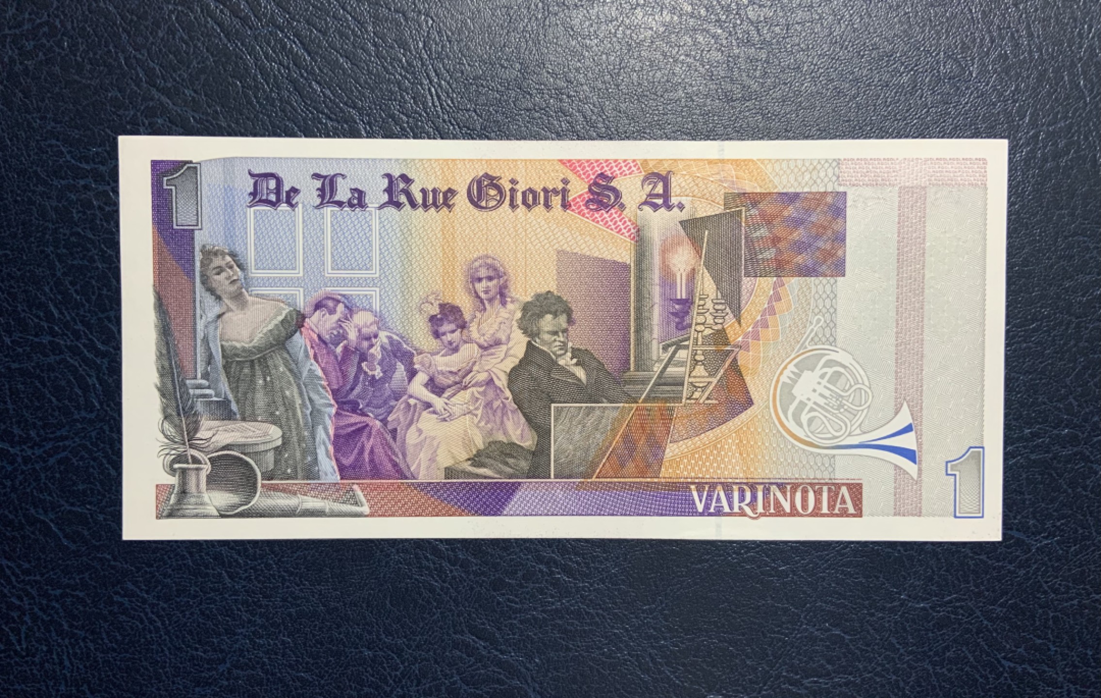 收藏联盟Quantum Auction 第222期拍卖 德纳罗公司贝多芬1元纪念测试钞  品相UNC 双面雕刻