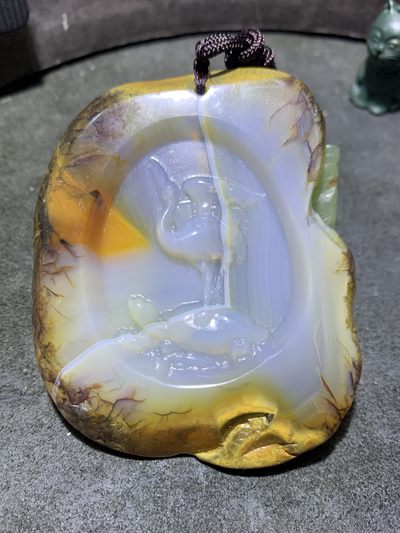 重器天然马达加斯加原皮玛瑙雕刻龟鹤延年牌一块， - 重器天然马达加斯加原皮玛瑙雕刻龟鹤延年牌一块，