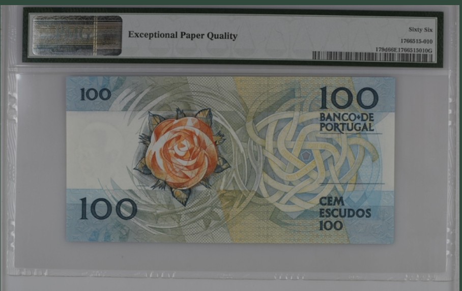 收藏联盟Quantum Auction 第223期拍卖 葡萄牙1987年100埃斯库多 PMG66