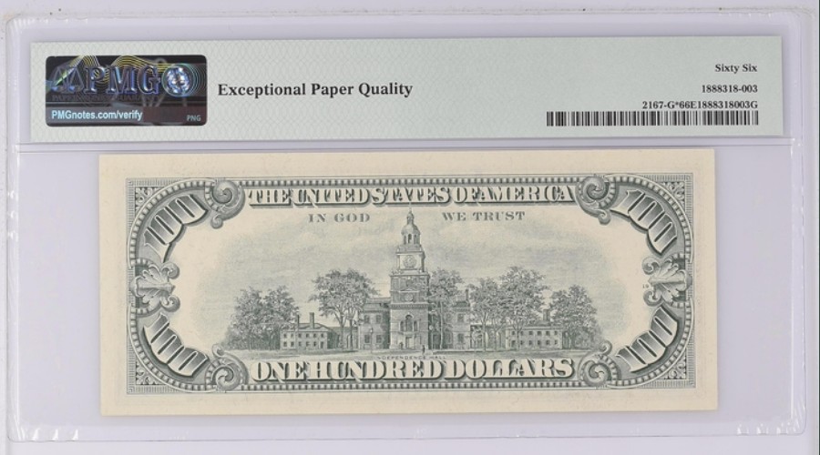 收藏联盟Quantum Auction 第223期拍卖 美国1974年联邦储备券100元 PMG66 星补号冠军分 稀少
