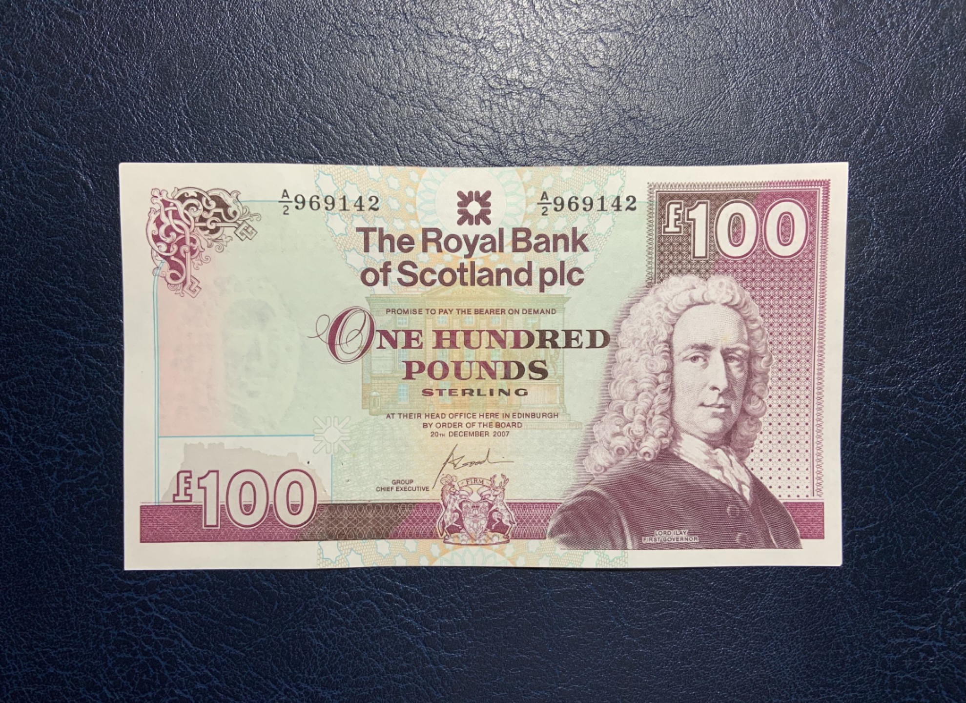 收藏联盟Quantum Auction 第223期拍卖 苏格兰皇家银行2007年100镑 品相UNC- 有针孔 大票幅