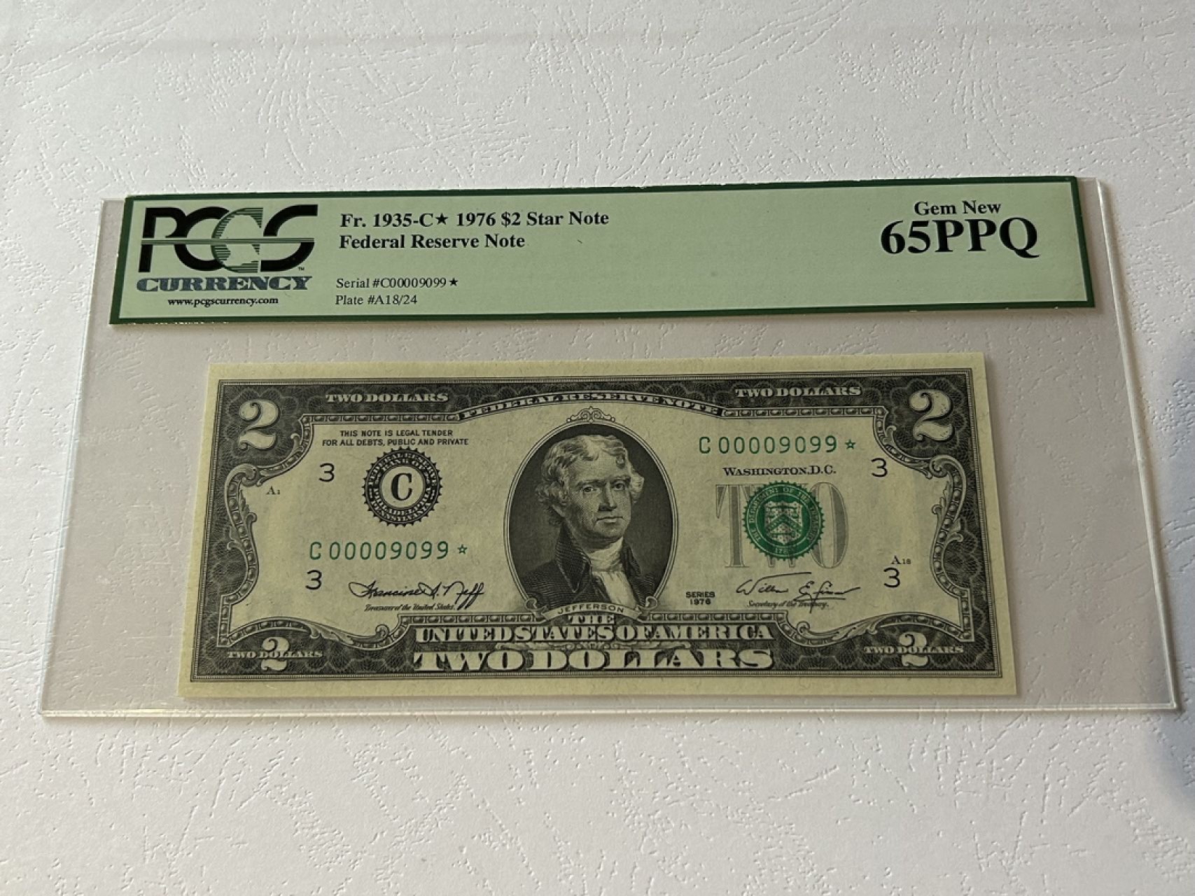 收藏联盟Quantum Auction 第223期拍卖 美国1976年联邦储备券2元 PCGS65 千位补号 圆圆 倒置号