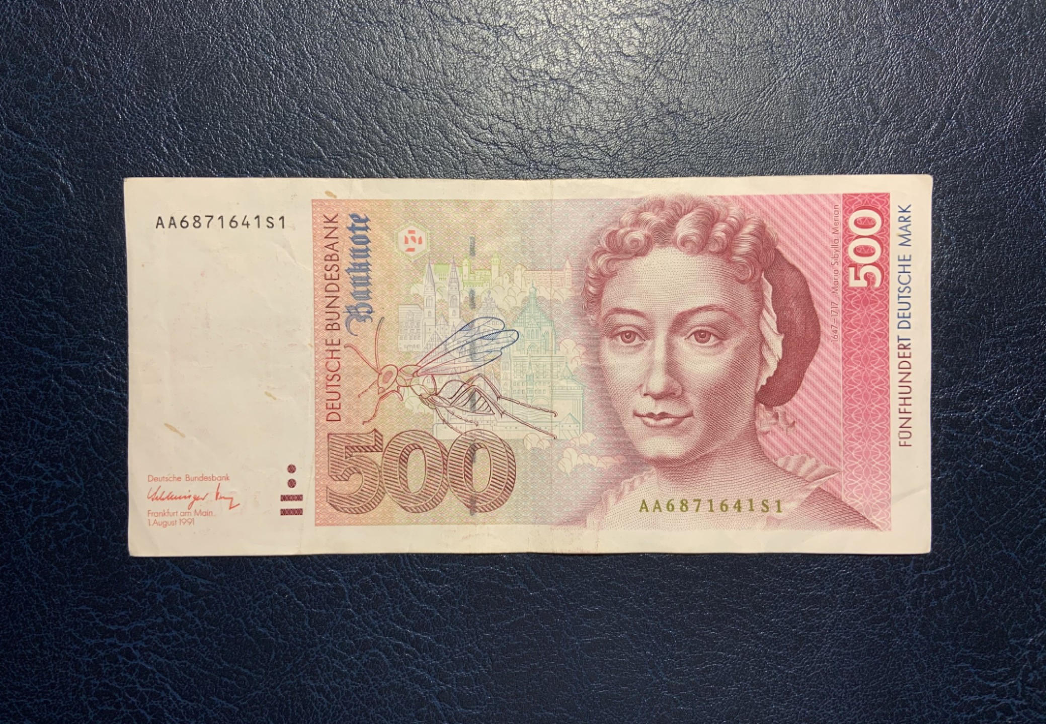 收藏联盟Quantum Auction 第223期拍卖 德国联邦1991年500马克 品相如图 AA冠 昆虫学家，绘画家梅里安