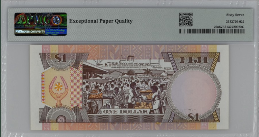 收藏联盟Quantum Auction 第223期拍卖 斐济群岛1980年1元 PMG67 初版 号码无4内带豹子号000