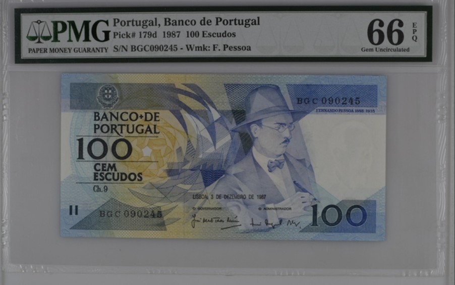 收藏联盟Quantum Auction 第223期拍卖 葡萄牙1987年100埃斯库多 PMG66