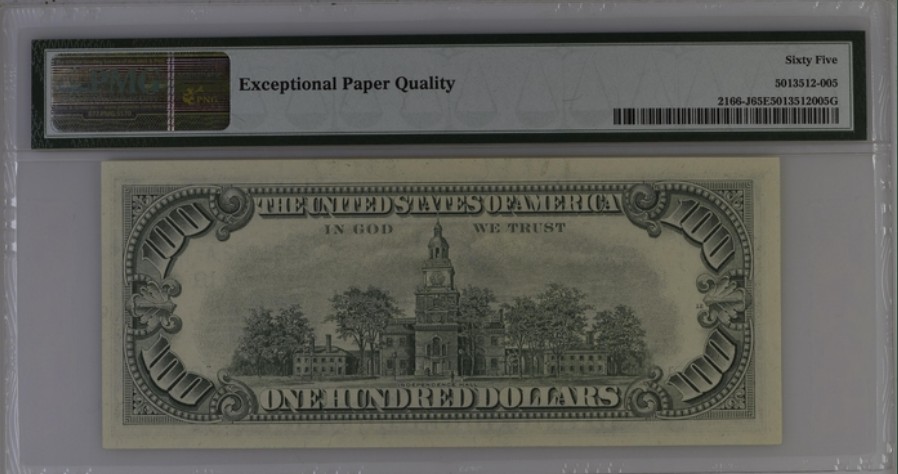 收藏联盟Quantum Auction 第223期拍卖 美国1969年联邦储备券100元 PMG65 号码无4 稀少 仅一枚更高分