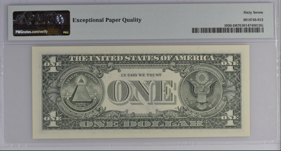 收藏联盟Quantum Auction 第223期拍卖 美国2003年联邦储备券1元 PMG67  雷达号 